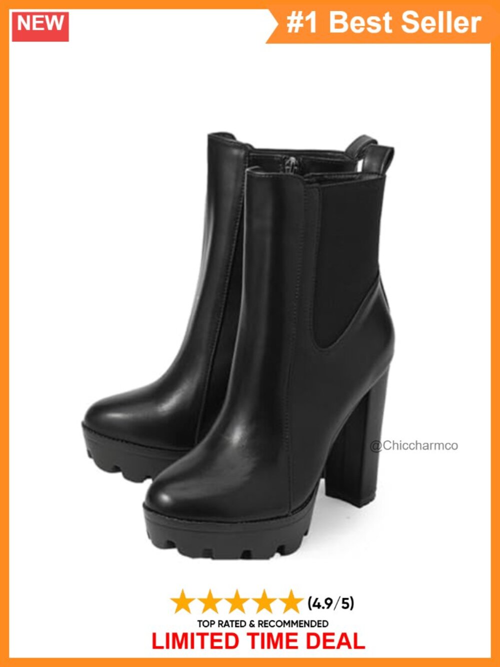 Platform Chunky Heel Combat Booties Side Zipper Round Toe Lug Sole Ankle Boots